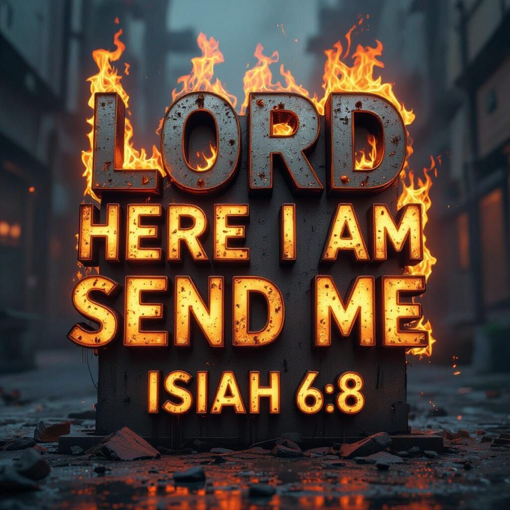 Fiery Metallic Letters: LORD HERE I AM, SEND ME