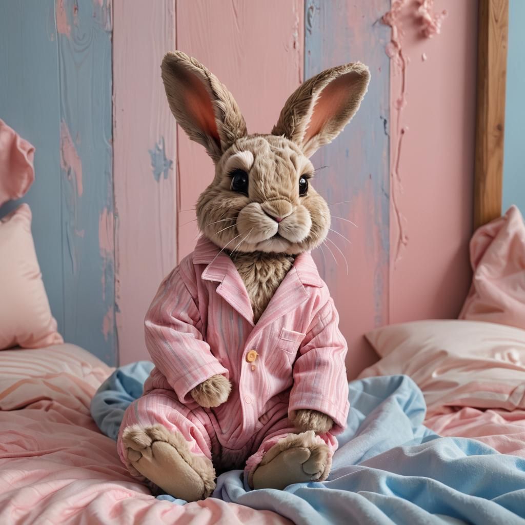 Cute Bunny in Pink Pyjamas: Hyper-Realistic Splash Art