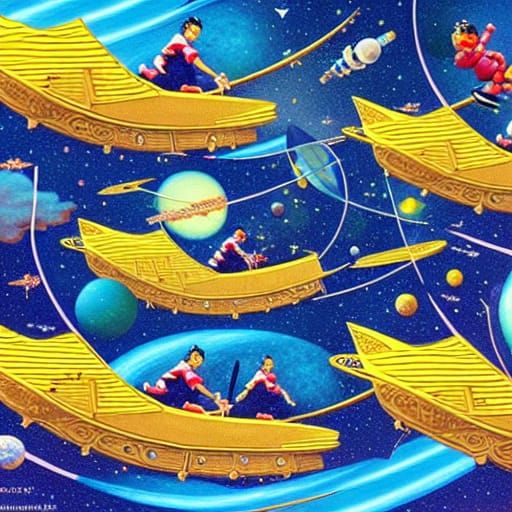 Dragon Boat Race in Space: Comic Book Art