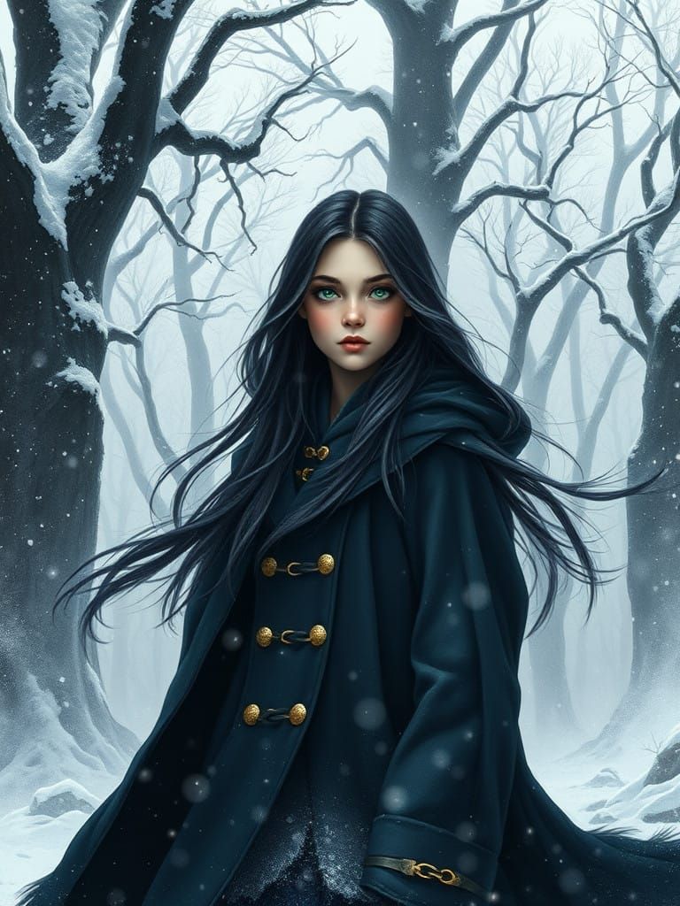 Serene Winter Goddess in a Snowy Forest