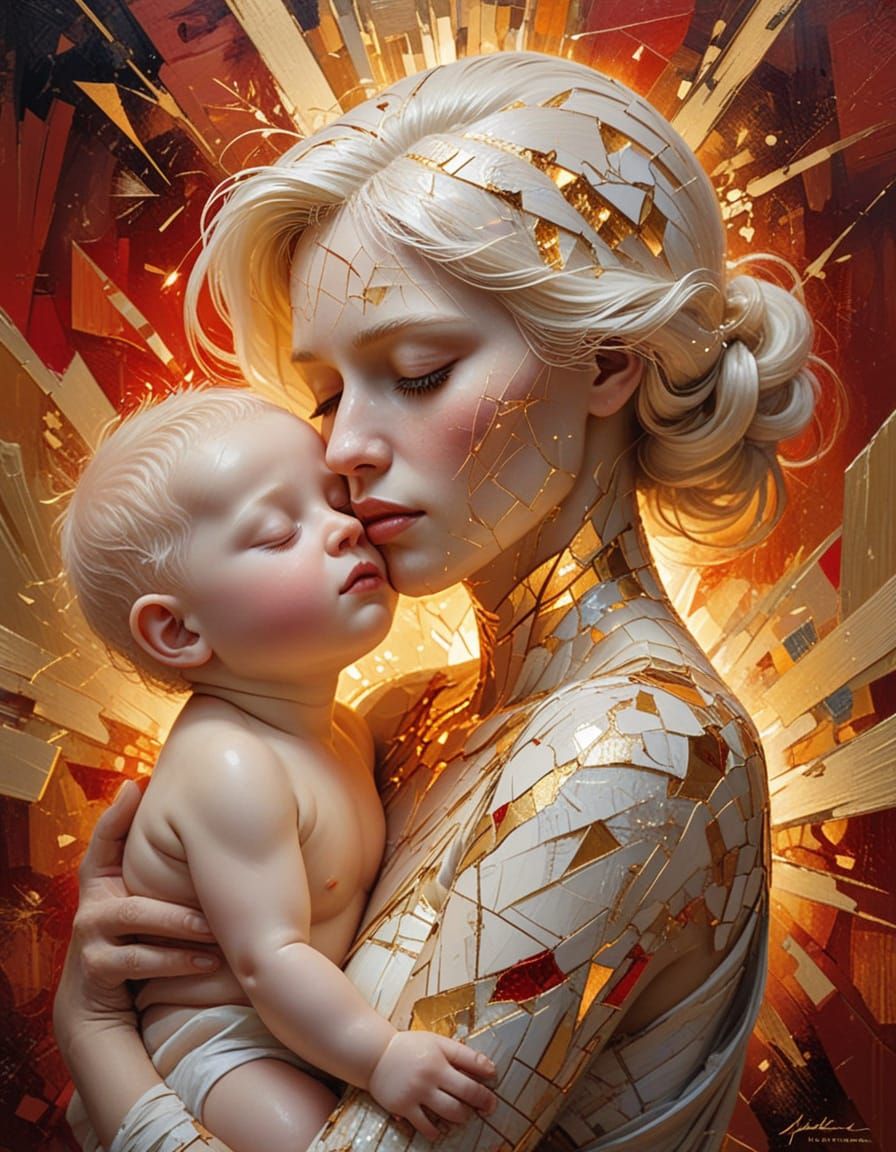 Albino Mother and Child with Golden Kintsugi