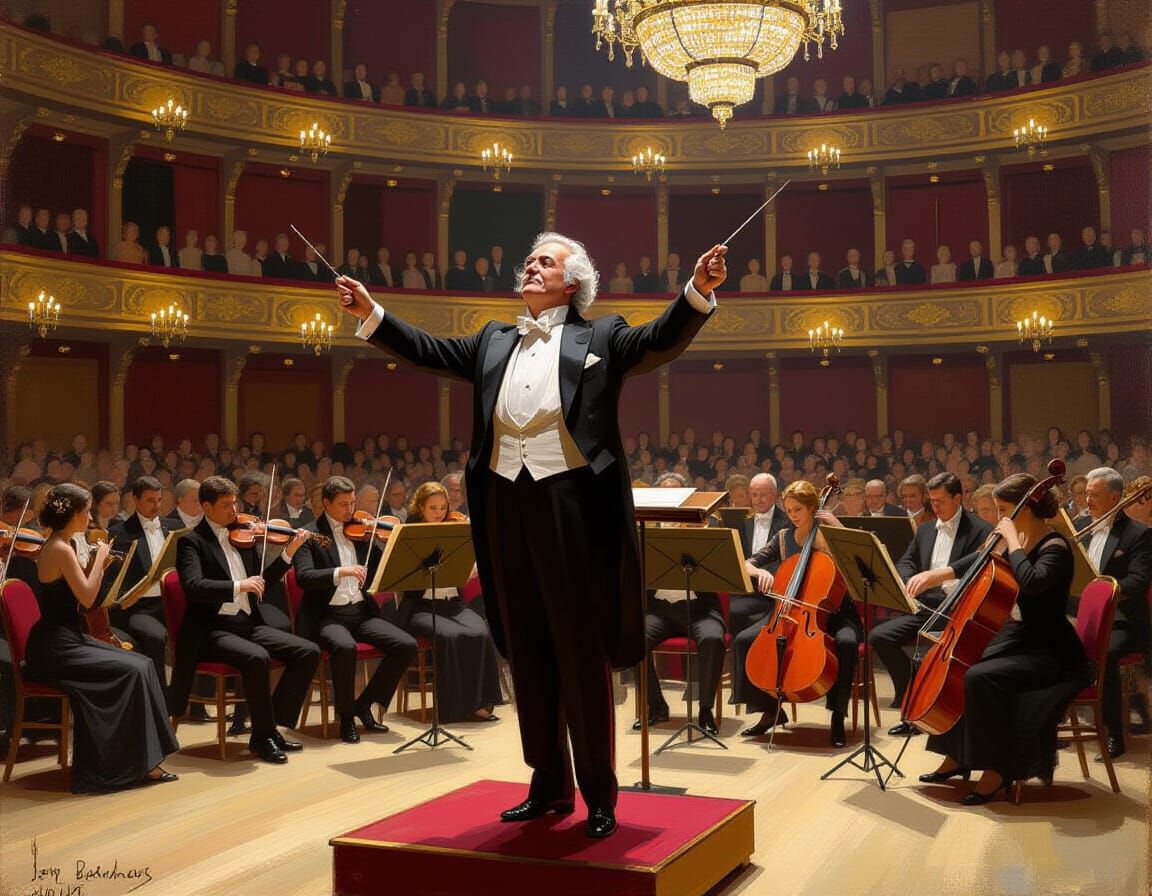 Elderly Conductor's Final Bow: Impressionist Portrait