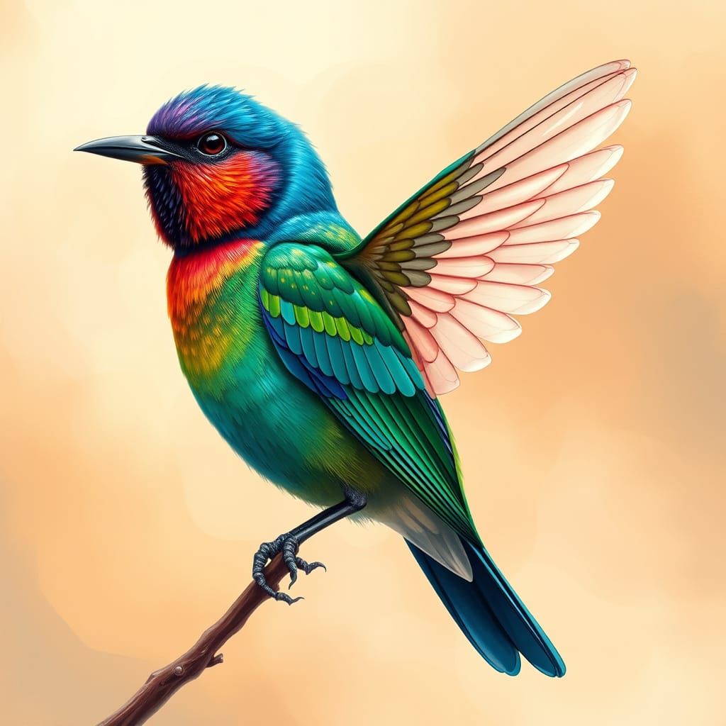 Whimsical Bird Perched on a Delicate Branch