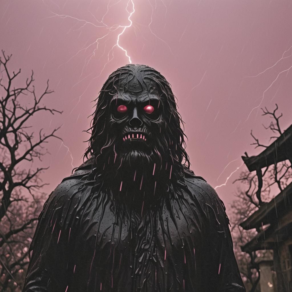 Creepy Yeti with Gimp Mask in Dark Academia Style