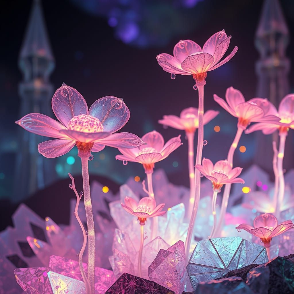 Ethereal Flowers Thrive in Stained Glass Crystal World