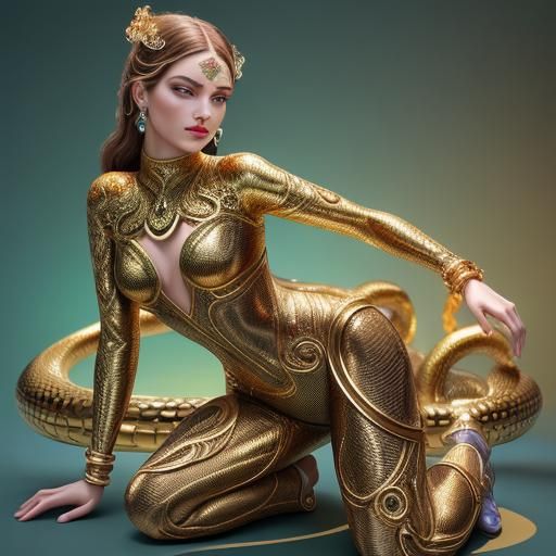 Futuristic Porcelain Woman Sculpture with Snake Bracelet