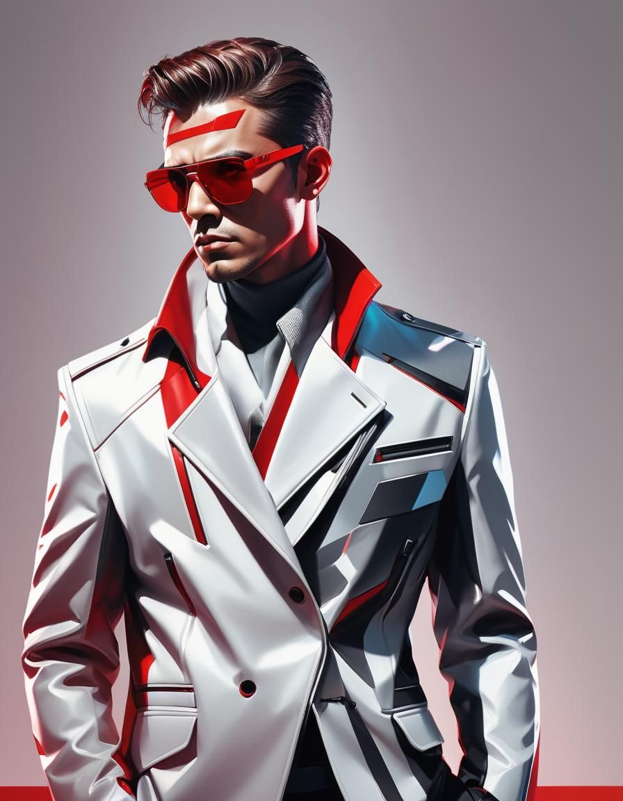 Sleek Futuristic Man in Red Sunglasses, Photorealistic