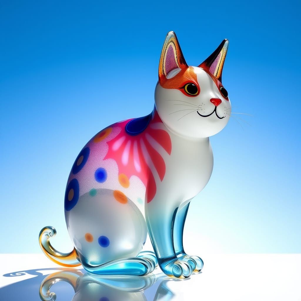 Murano Glass Cat Figurine Inspired by Chihuly