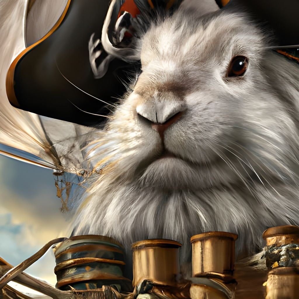 Cute Pirate Rabbit Portrait in Hyperdetailed Style