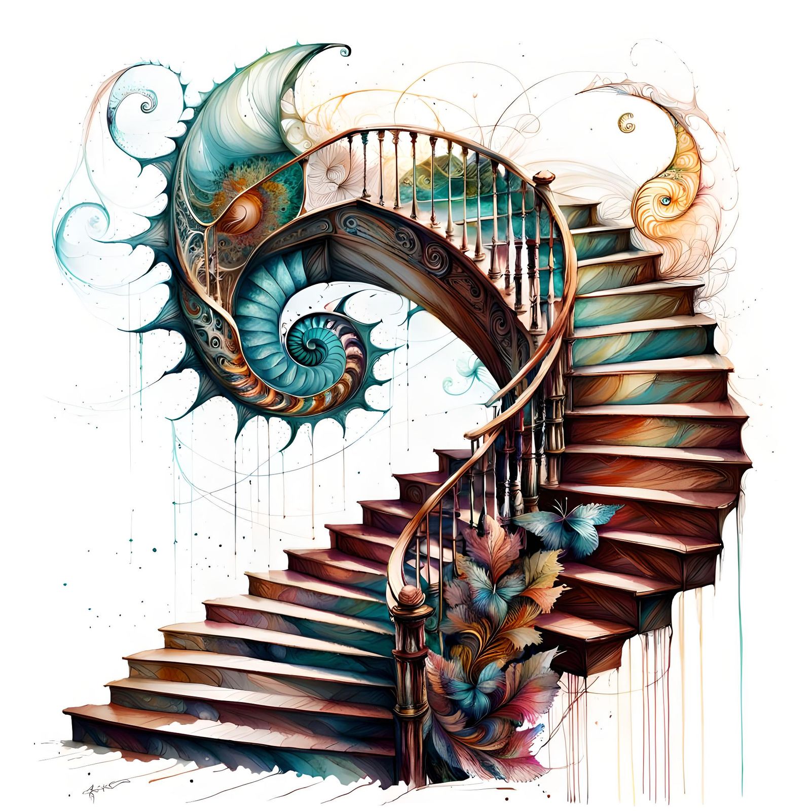 Exotic Nautilus Stairway: Neorealistic Fractal Art