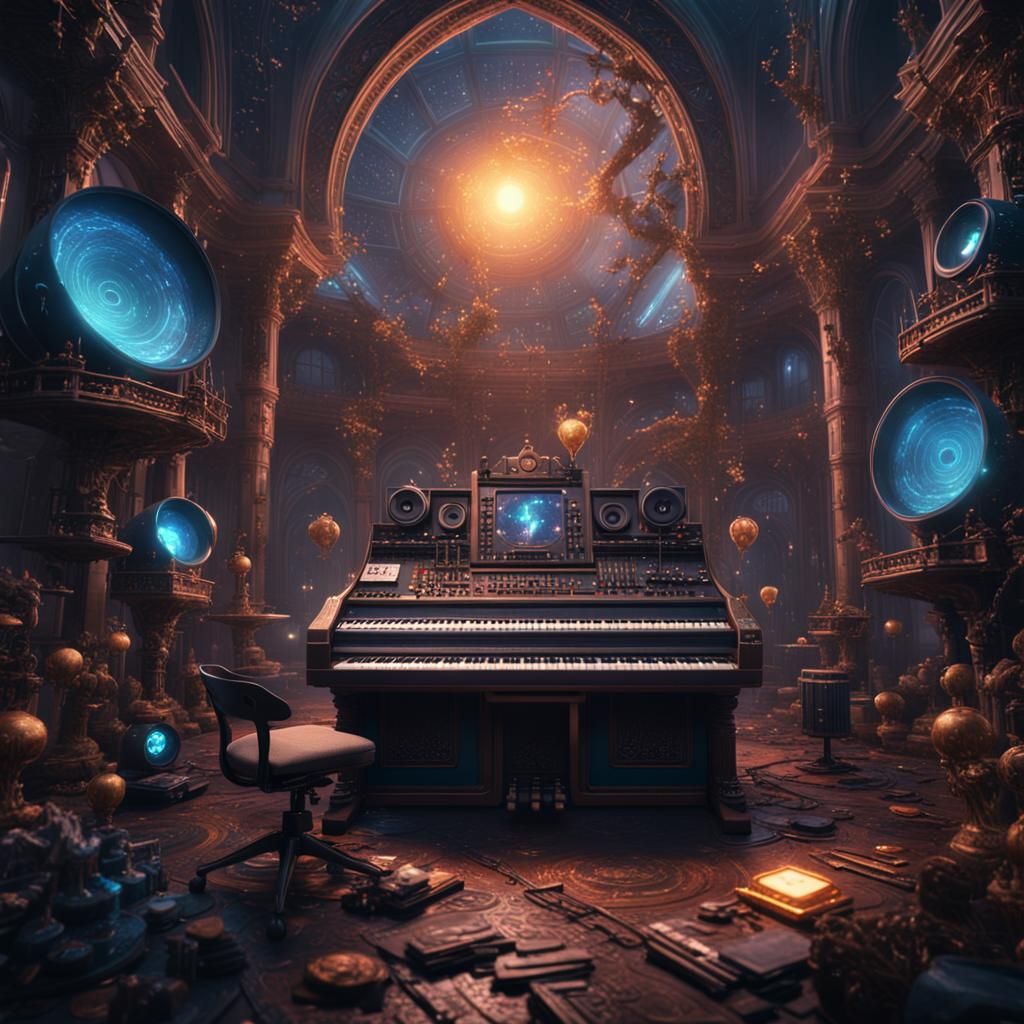 Music and AI Harmony in Vibrant Fantasy