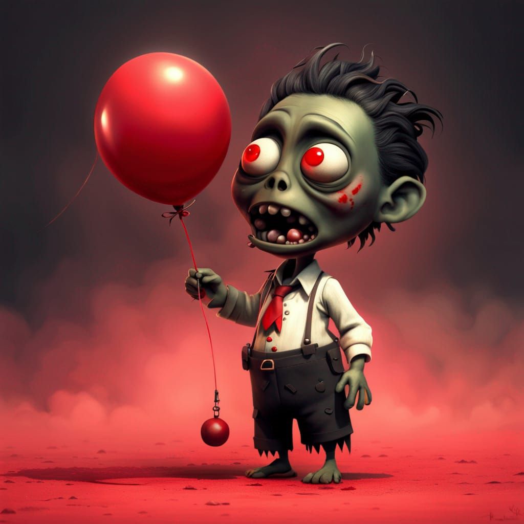 Cute Chibi Zombie with Balloon, Pixar Style