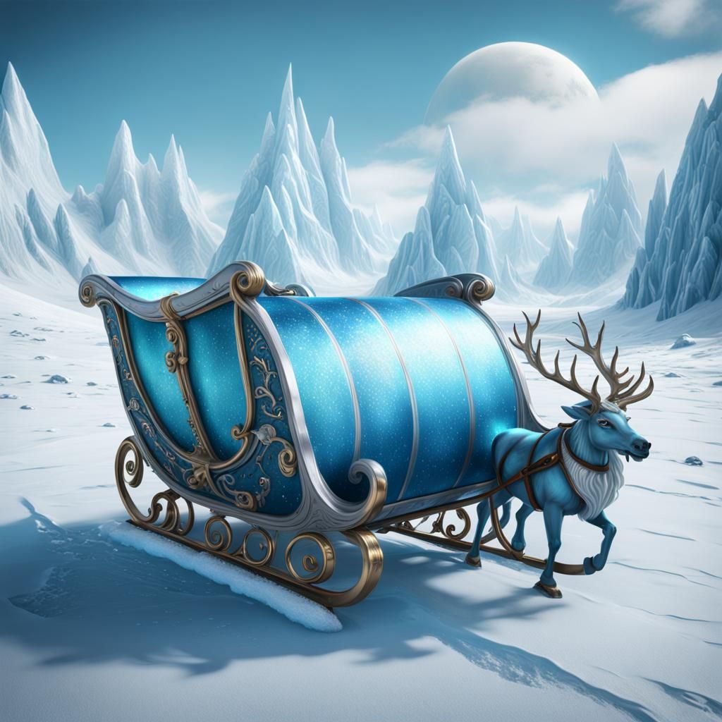 Santa's Sleigh in Ice Blue at the North Pole