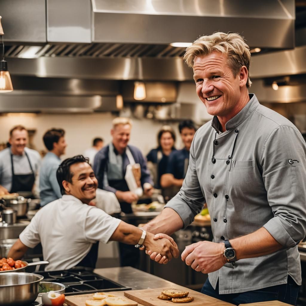 Gordon Ramsay Smiles with Warmth in the Busy Kitchen