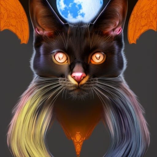 Half Cat Half Bat Fantasy Creature in Moonlight