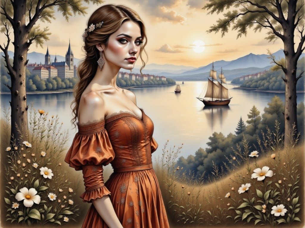 Whimsical Bohemian Lady in Enchanted Nature