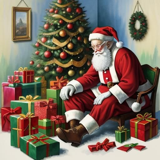 Santa's Gouache Style Christmas Postcard