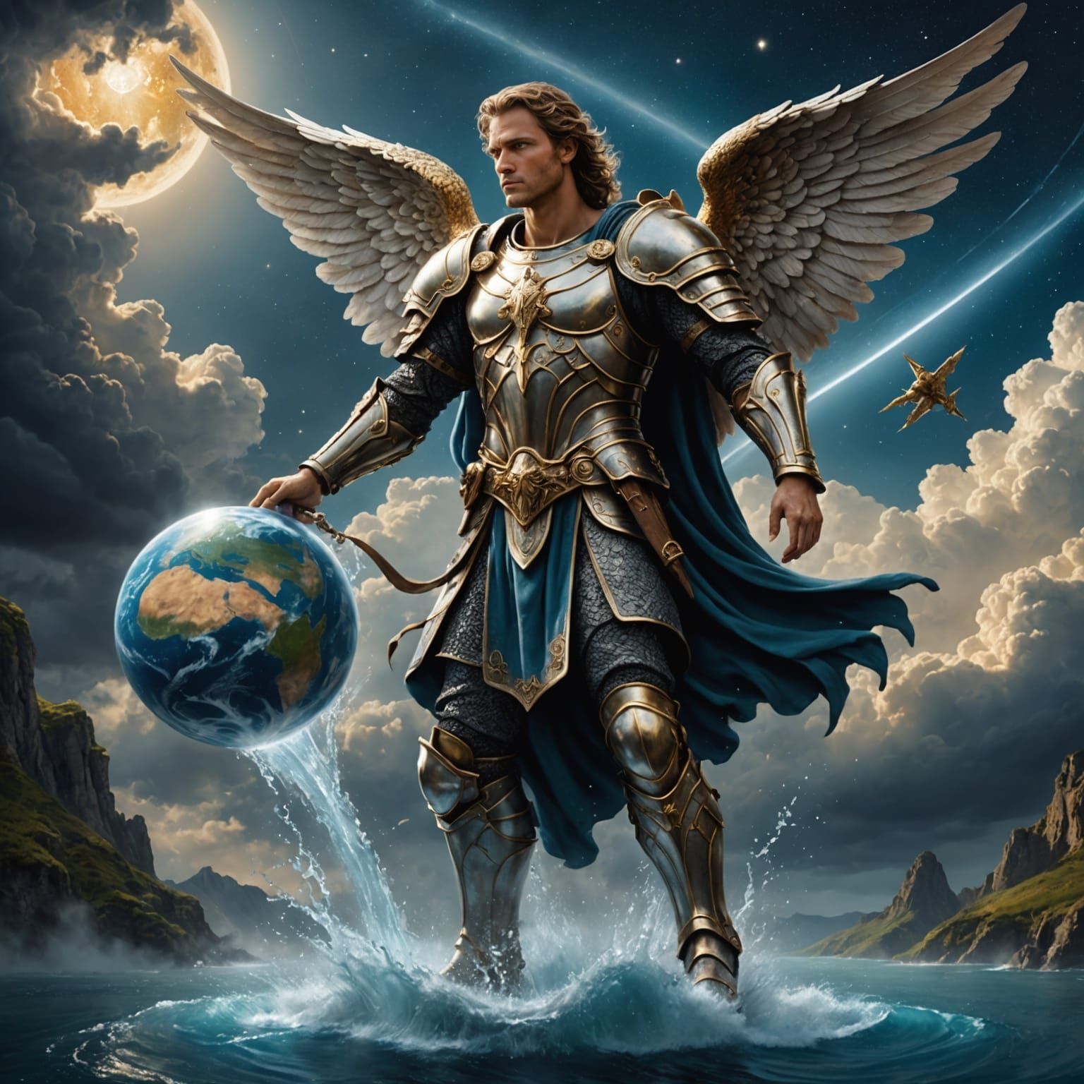 Fearsome Angel Water Bearer Over Earth