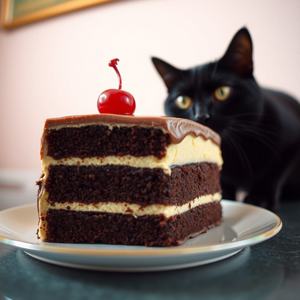 Cat and Fish Cake in Vintage Film Style