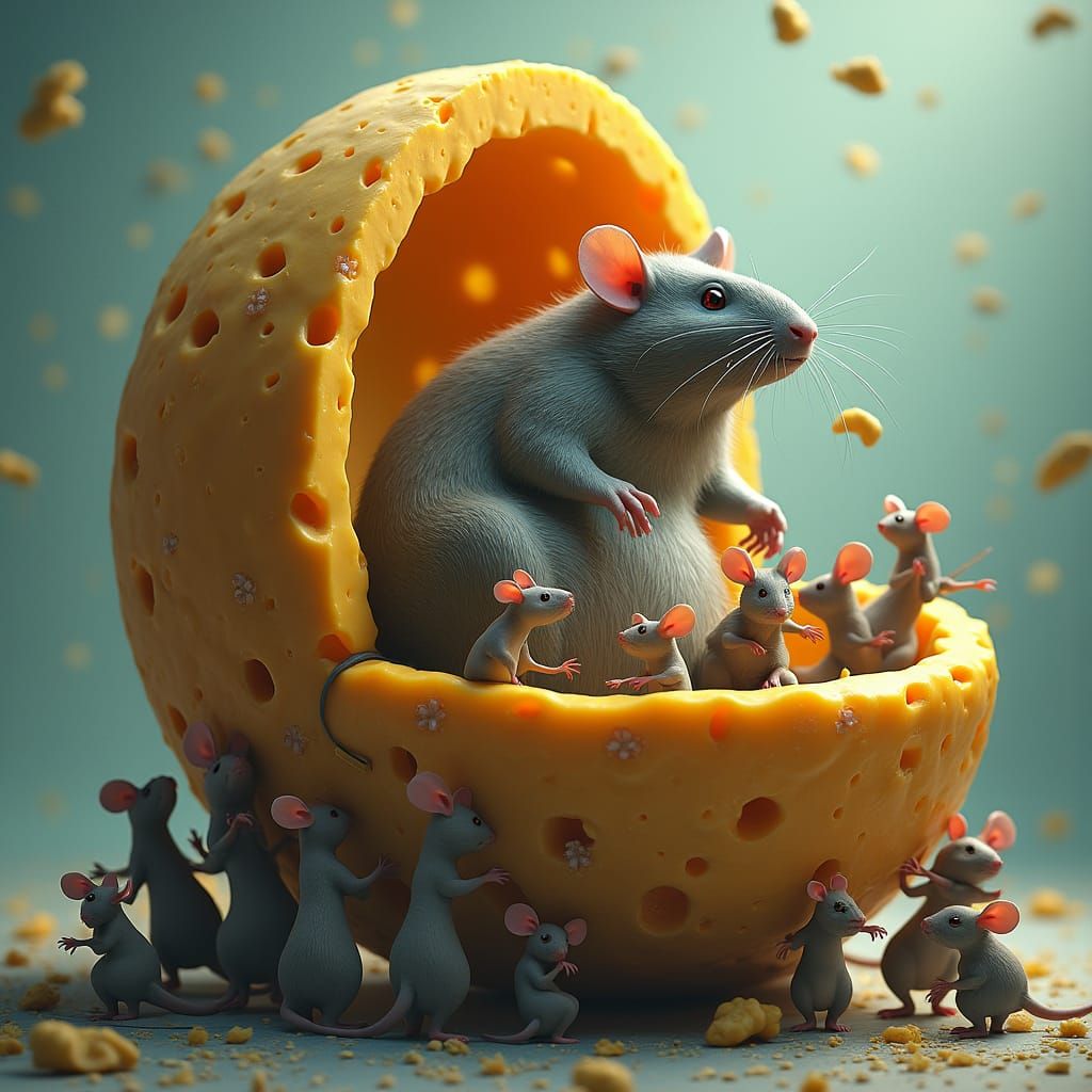 Regal Rat on Cheese Palanquin in Baroque Style