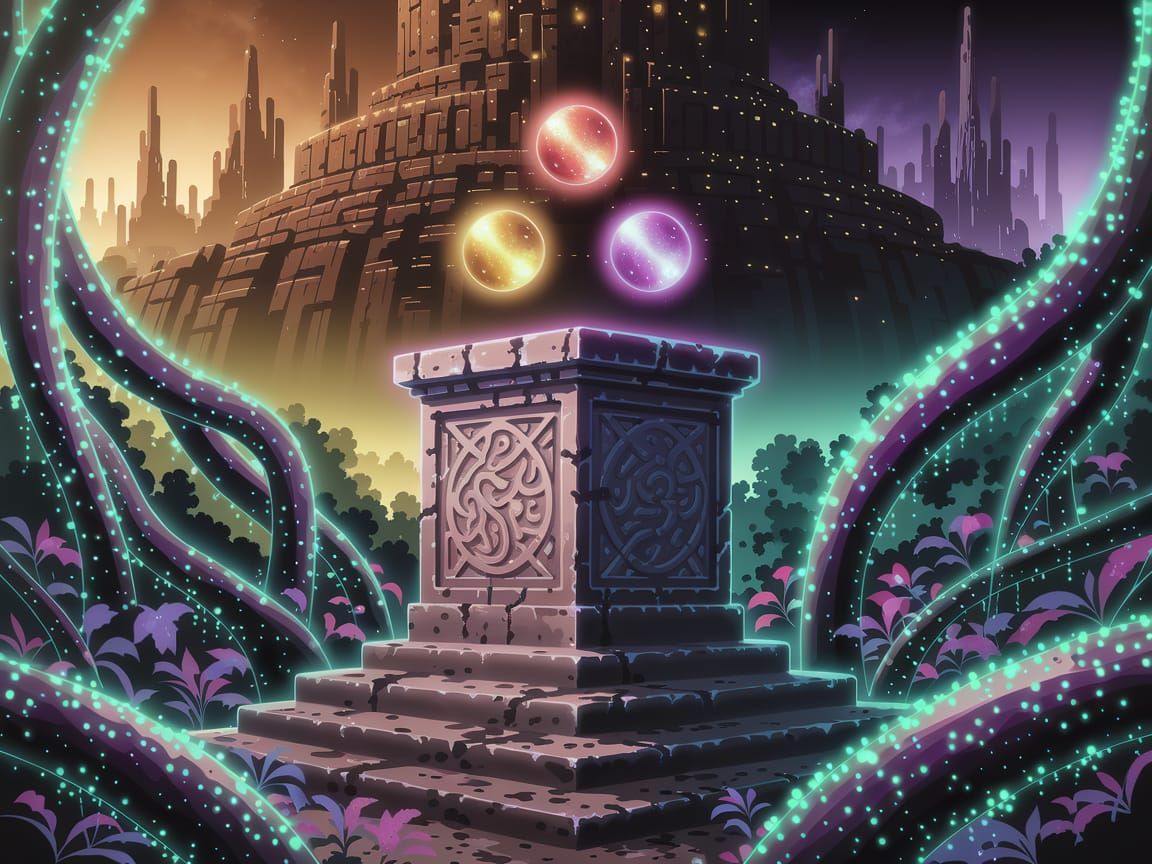 Anime Style Alien Jungle with Glowing Orbs