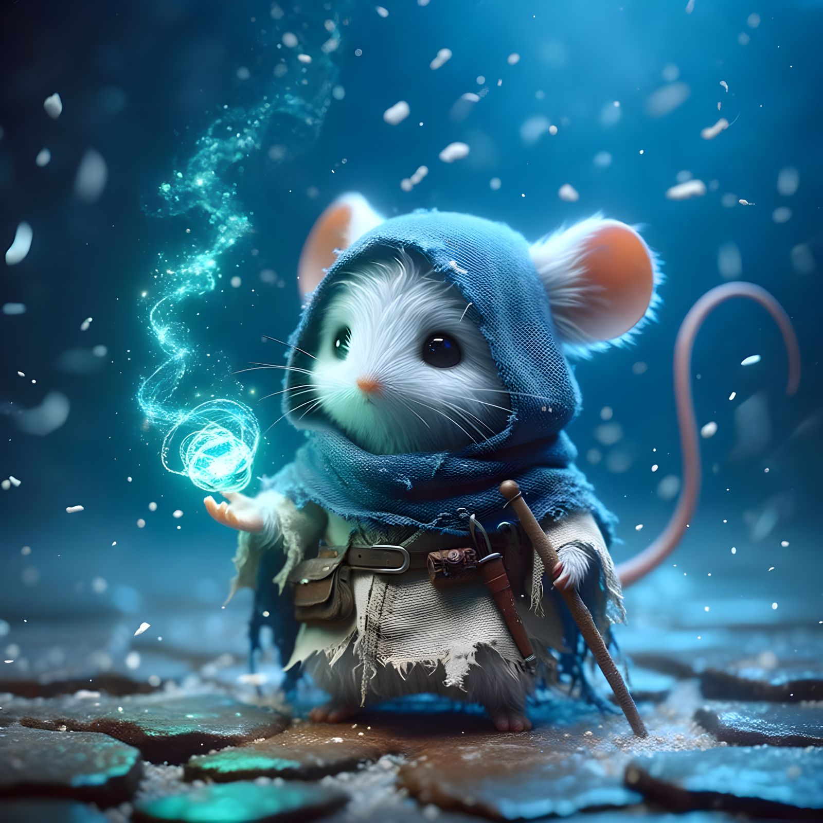 Cute Blue Hooded Street Merchant Filled with Magical Energy