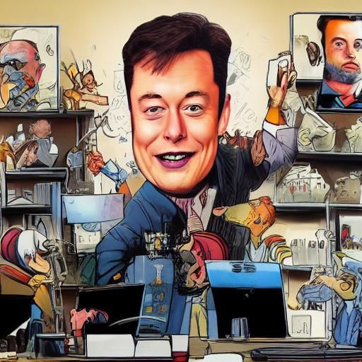 Humorous Caricature of Elon Musk Typing