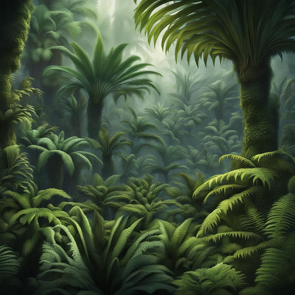 Lush Paleozoic Tropical Forest Digital Painting