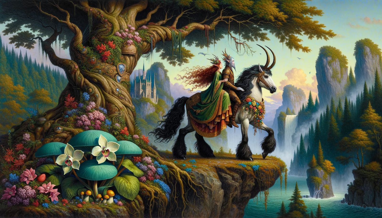 A close up portrait, 8K, enhanced, fine detailed, fantasy oil painting of a Majestic male Centaur half man half horse wi...