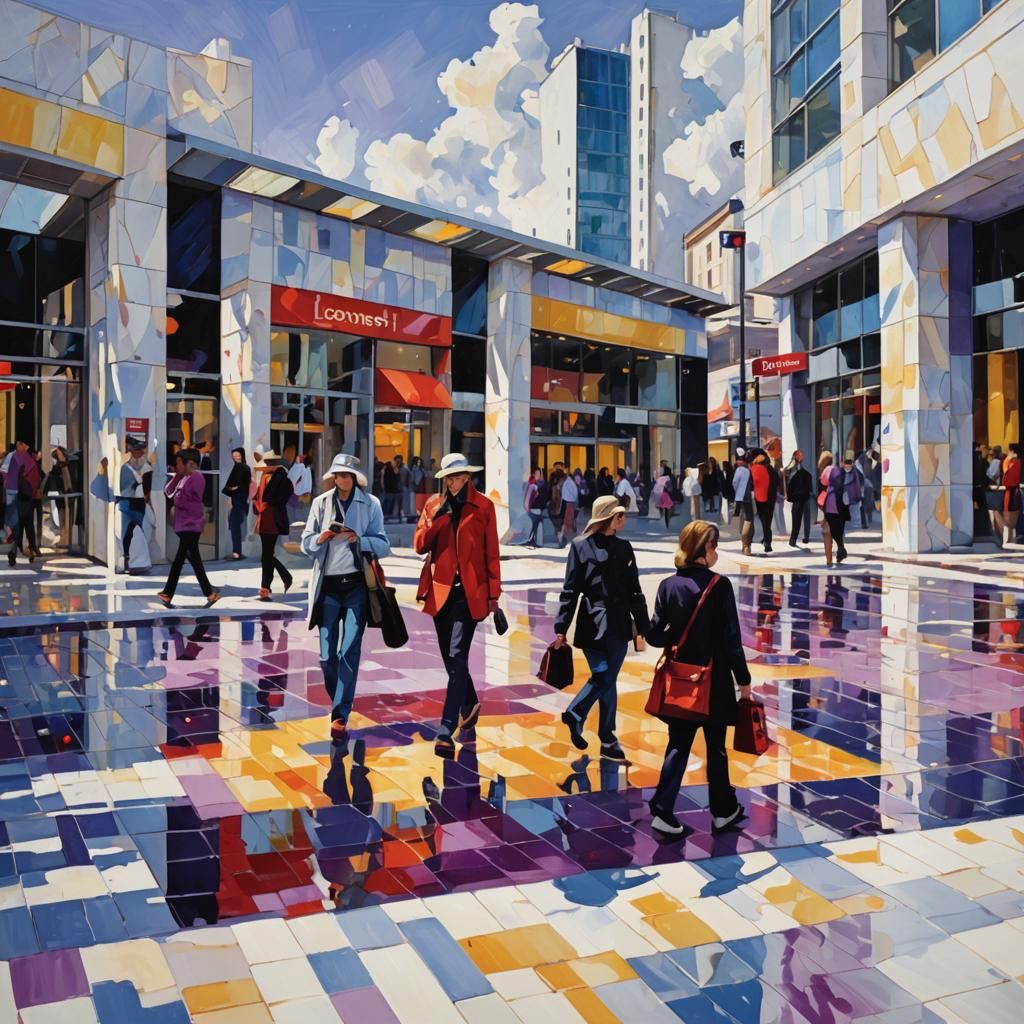 Impressionist Plaza Scene with Vibrant Colors