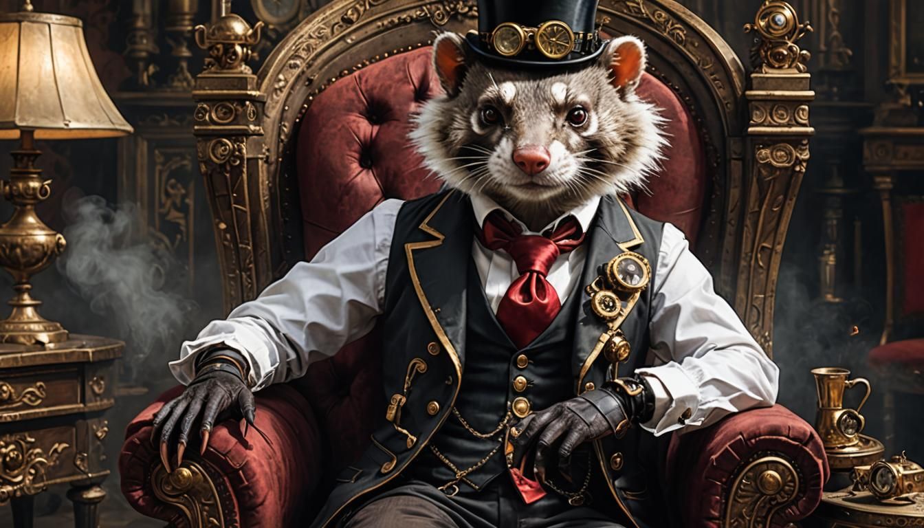 Steampunk Wereferret Gentleman in Castlevania Armchair