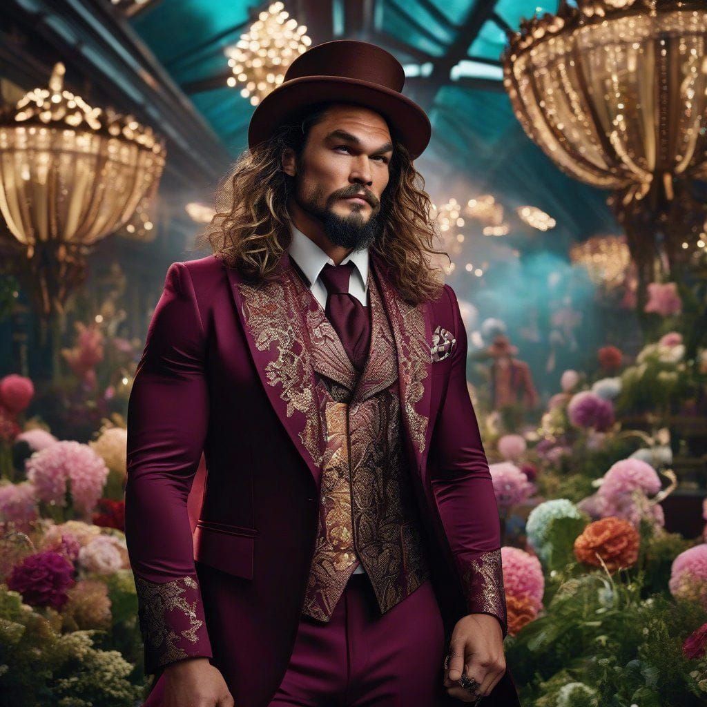 A detailed portrait of Jason Momoa as Willy Wonka, Marta Bevacqua + Stefano Gabbana + Art Nouveau + Brooke DiDonato :: D...