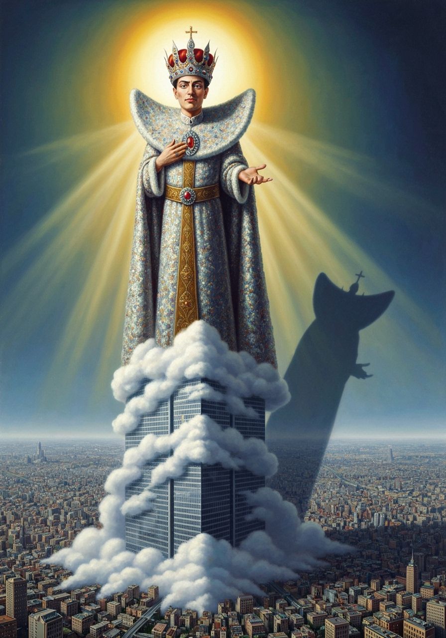 Personification of Grandeur Above Cityscape