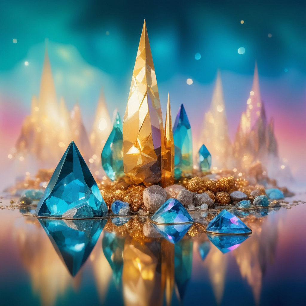Surrealist Crystal Landscape with Iridescent Colors and Glit...