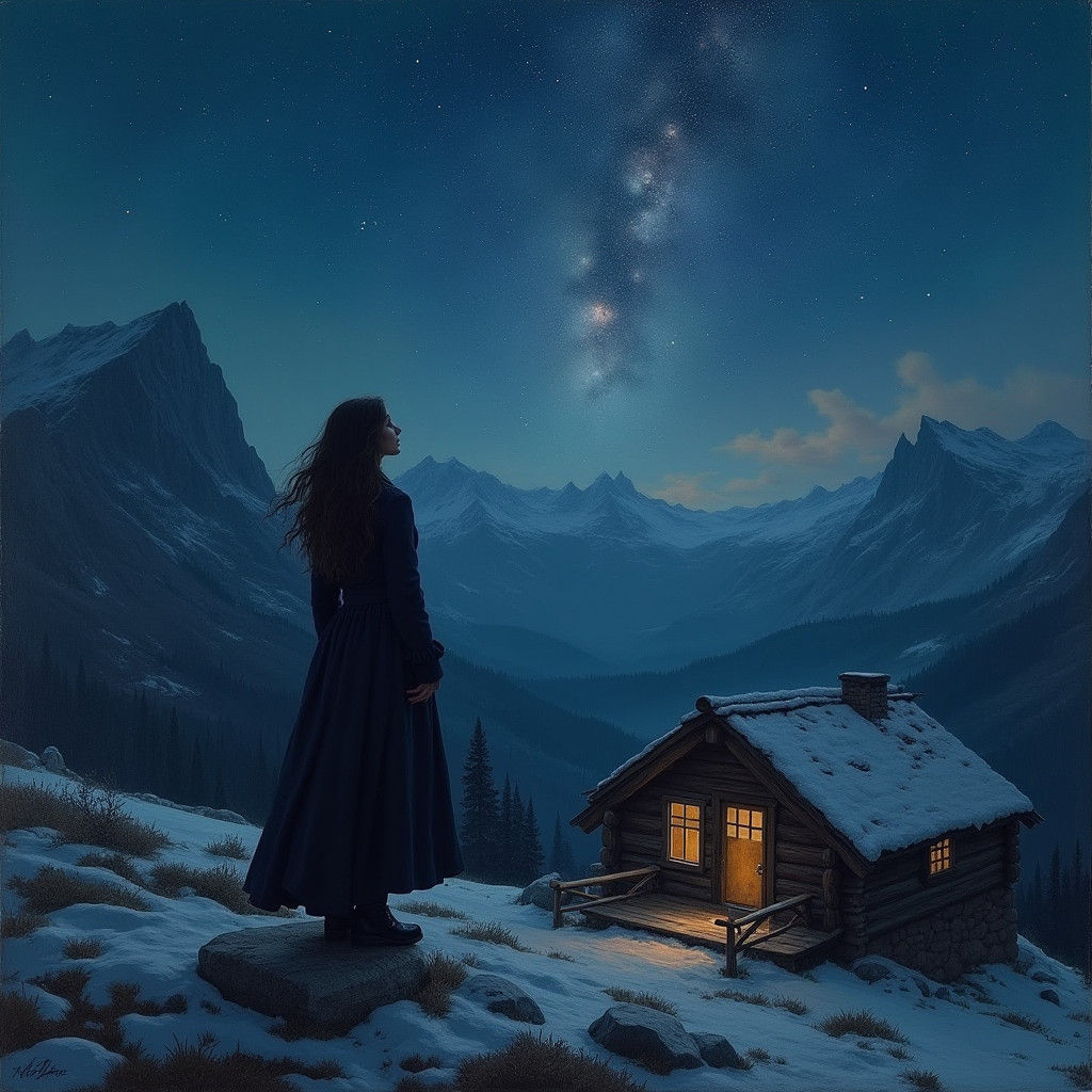 Starry Night Mountain View in Atmospheric Style