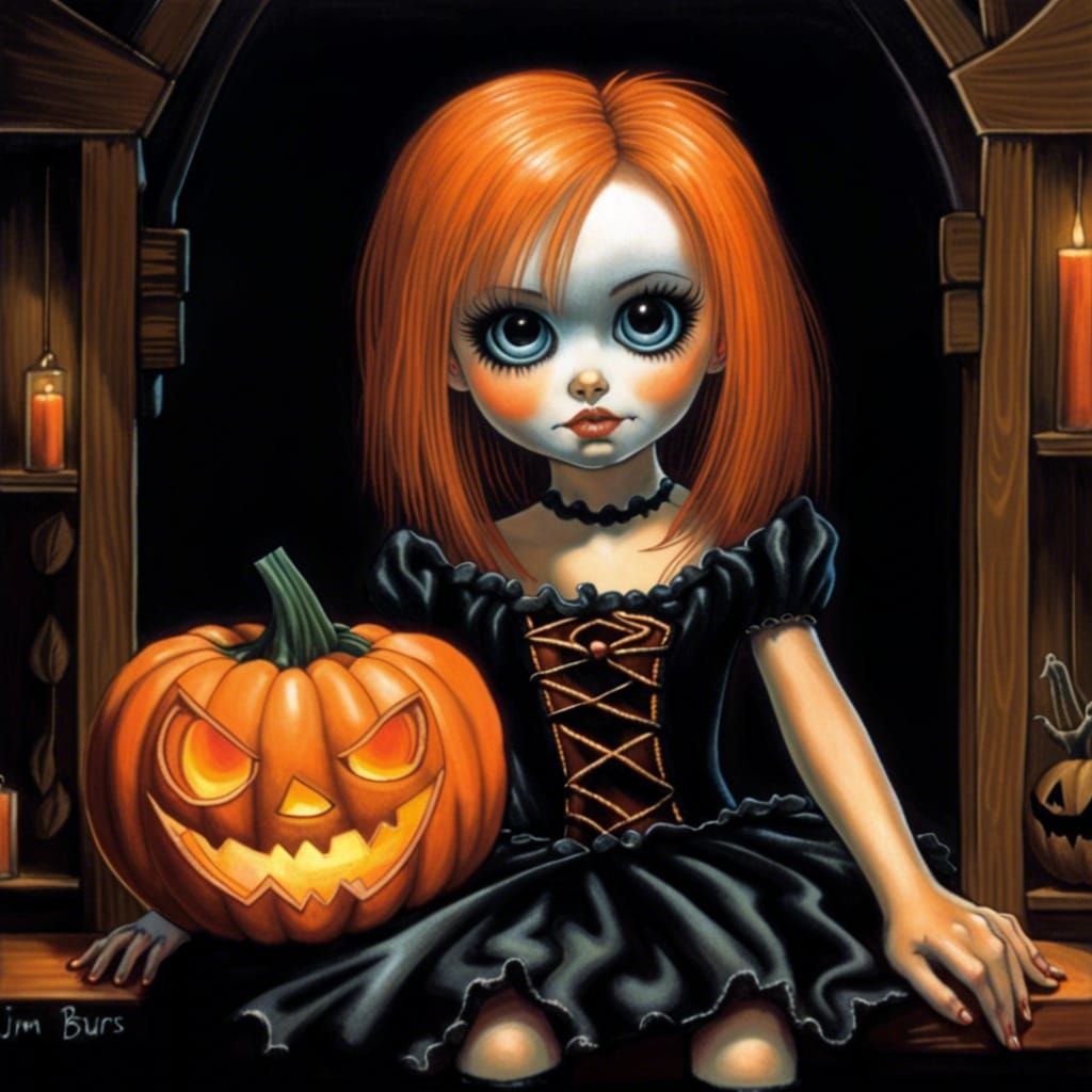 Goth Girl's Alluring Jack-O-Lantern, Horror Art