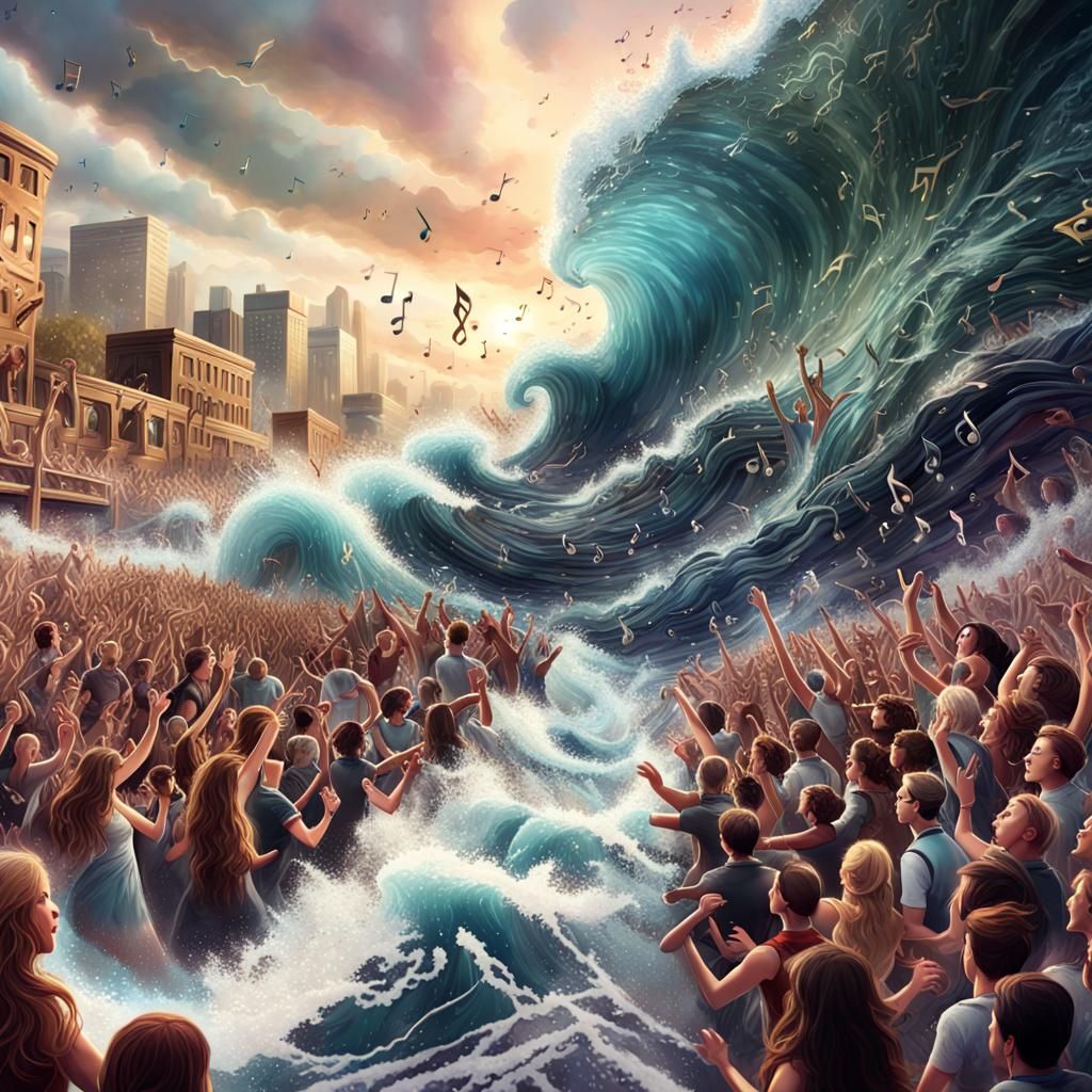 Energetic Rock Fusion Crowd: Fantasy Concept Art