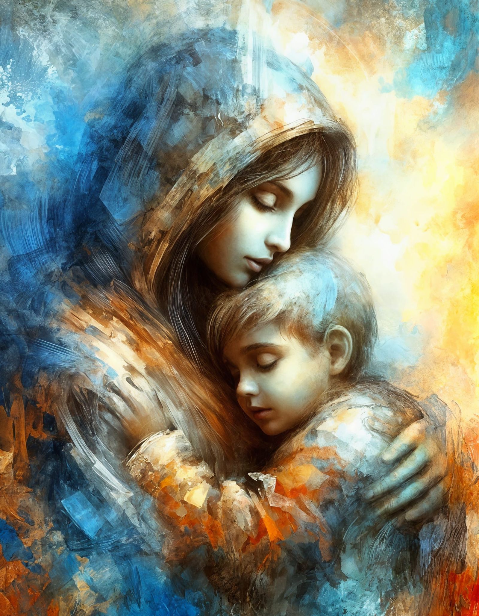 a mother embracing a child