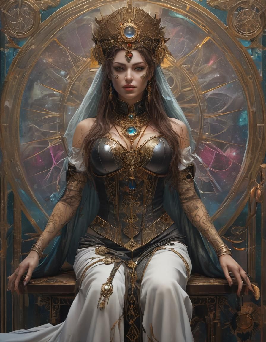 Steampunk High Priestess Tarot Card in Aly Fell Style