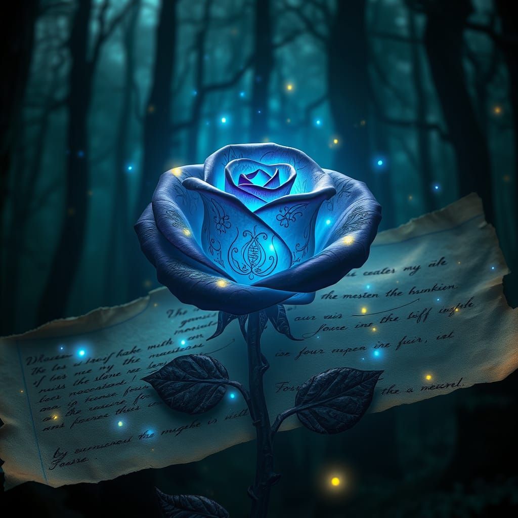 Whimsical Magical Rose Blooms on Ancient Torn Paper