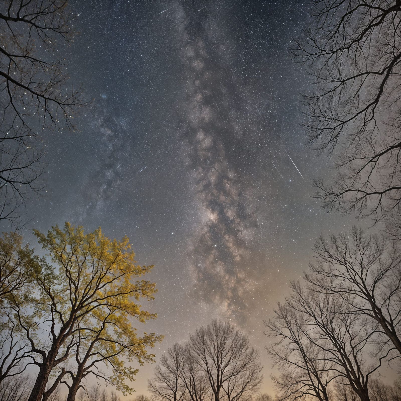 Starry Sky Over Autumn Forest: Cinematic Film Still