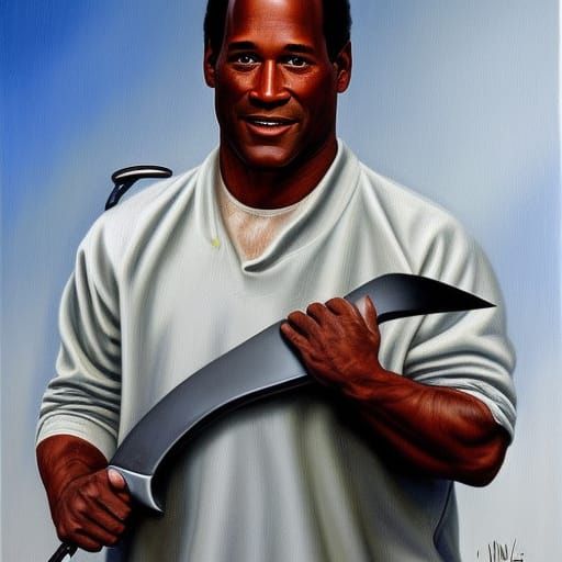 O.J. Simpson with Knife: Realistic Oil Painting