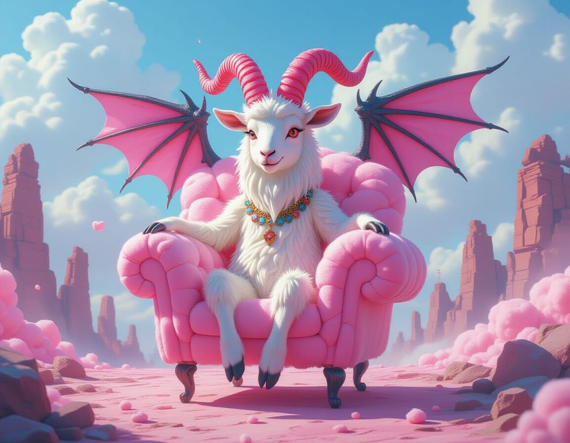 Whimsical Candy Baphomet in Post-Apocalyptic Utopia