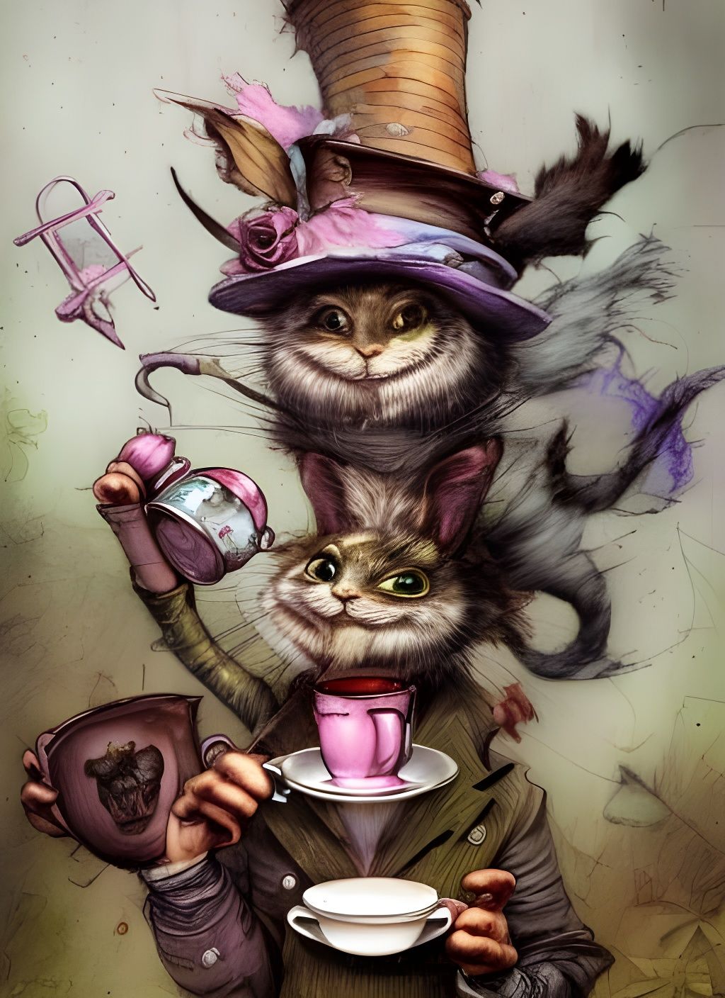 Mad Hatter's Tea Party Crayon Caricature