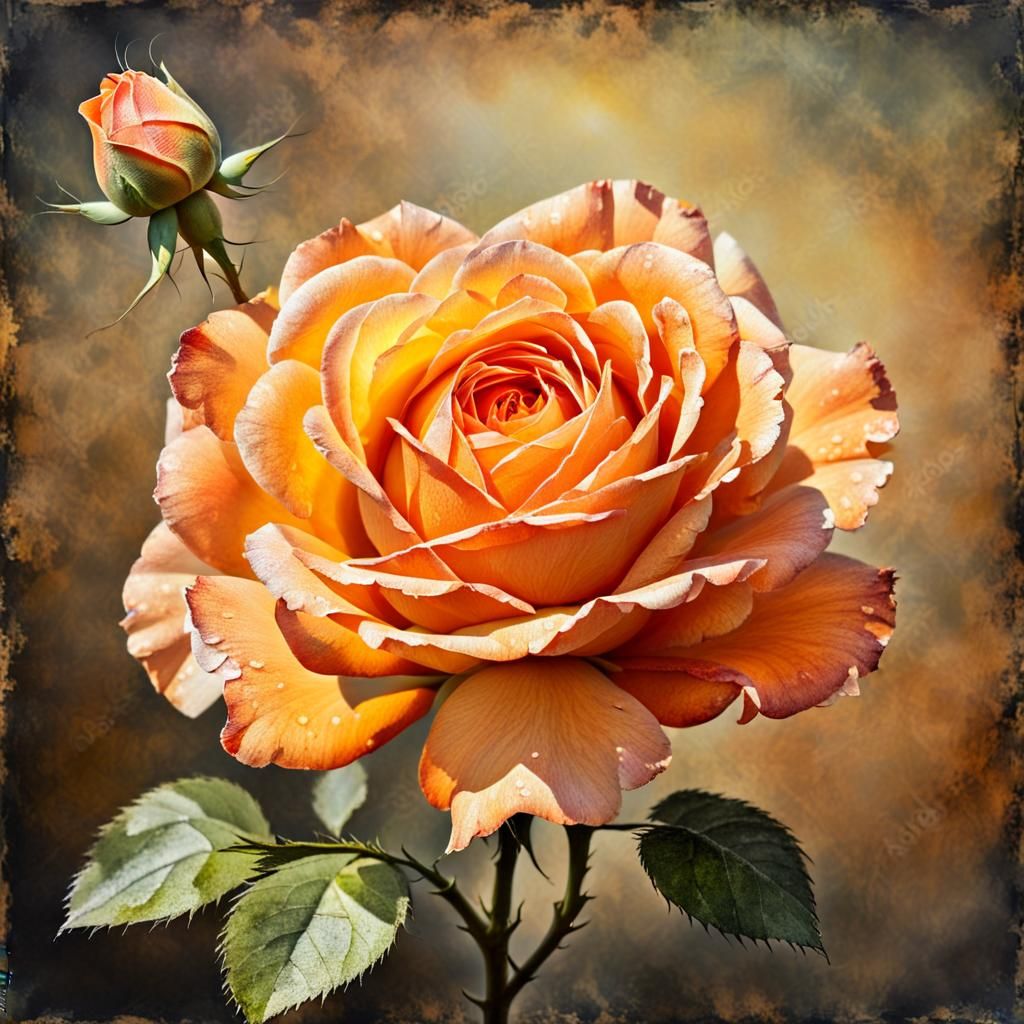 Apricot Rose in Old Oil Painting Style