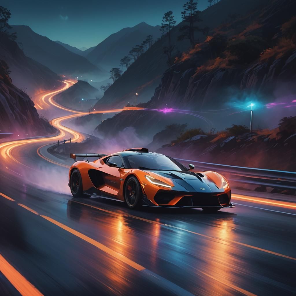 Futuristic Racer Speeds Through Mysterious Landscape
