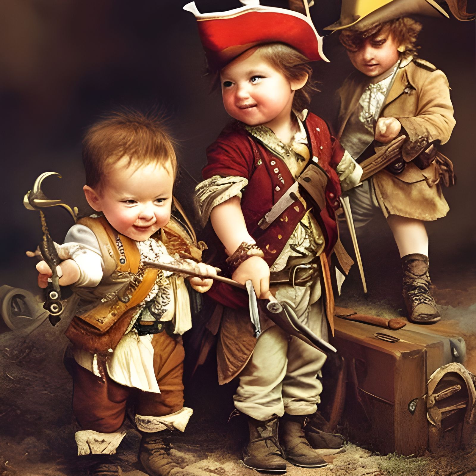 Infants Playing Pirates in Fairytale Style