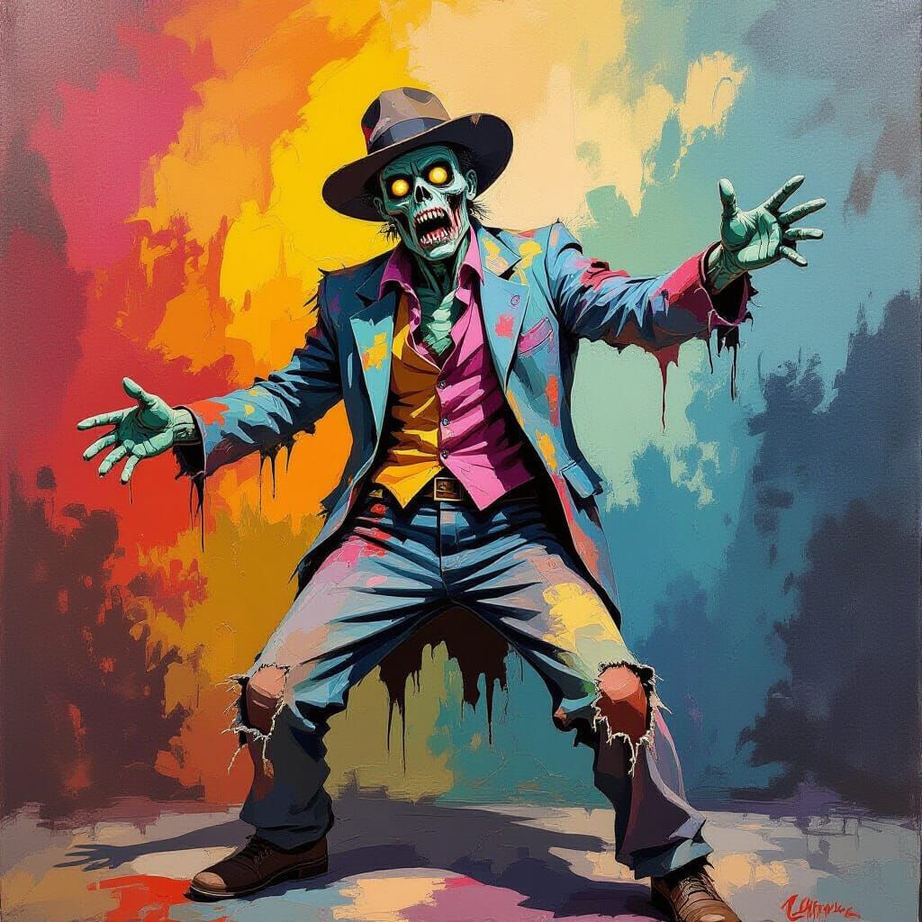 Zombie Picasso in Impressionist Gouache and Watercolor