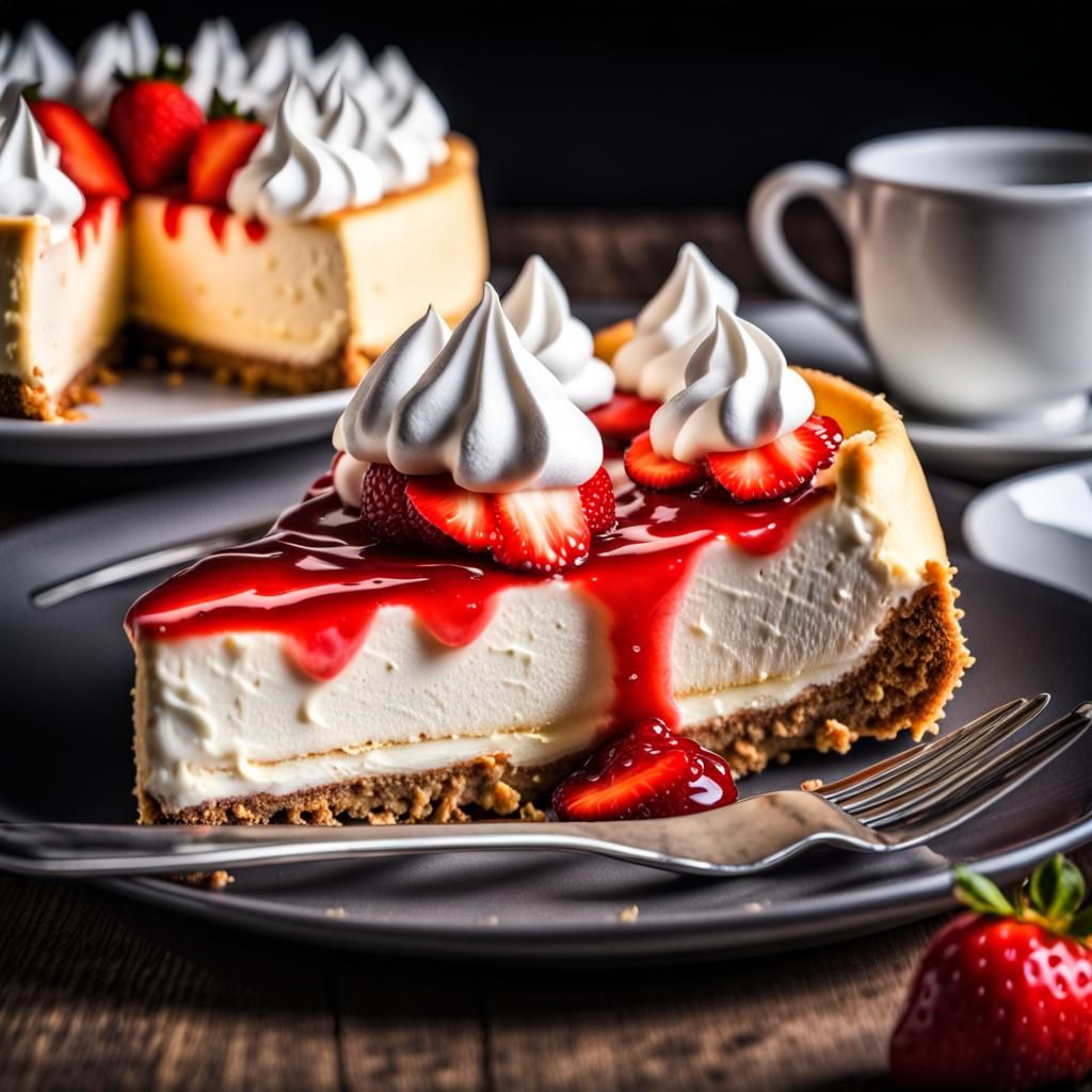 Hyperrealistic Cheesecake with Meringue and Strawberries