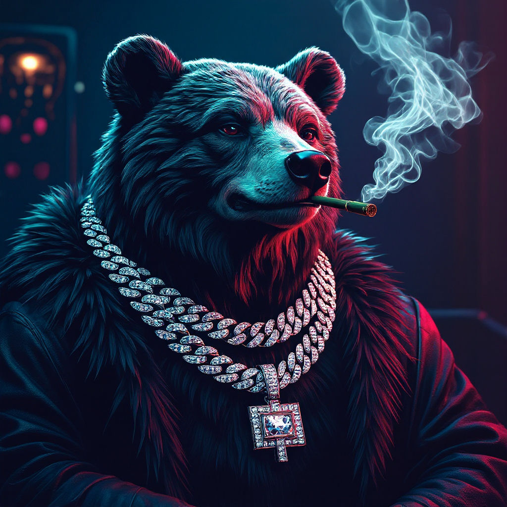 Iced Out Bear Smoking Blunt in Futuristic Style
